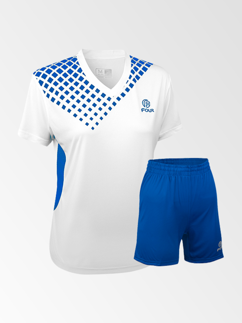 Camiseta de Futbol Mujer y Short Modelo Verona Blanco Azul Rey