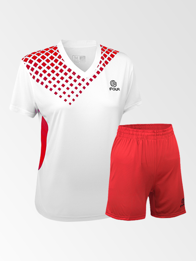 Camiseta de Futbol Mujer y Short Modelo Verona Blanco Rojo