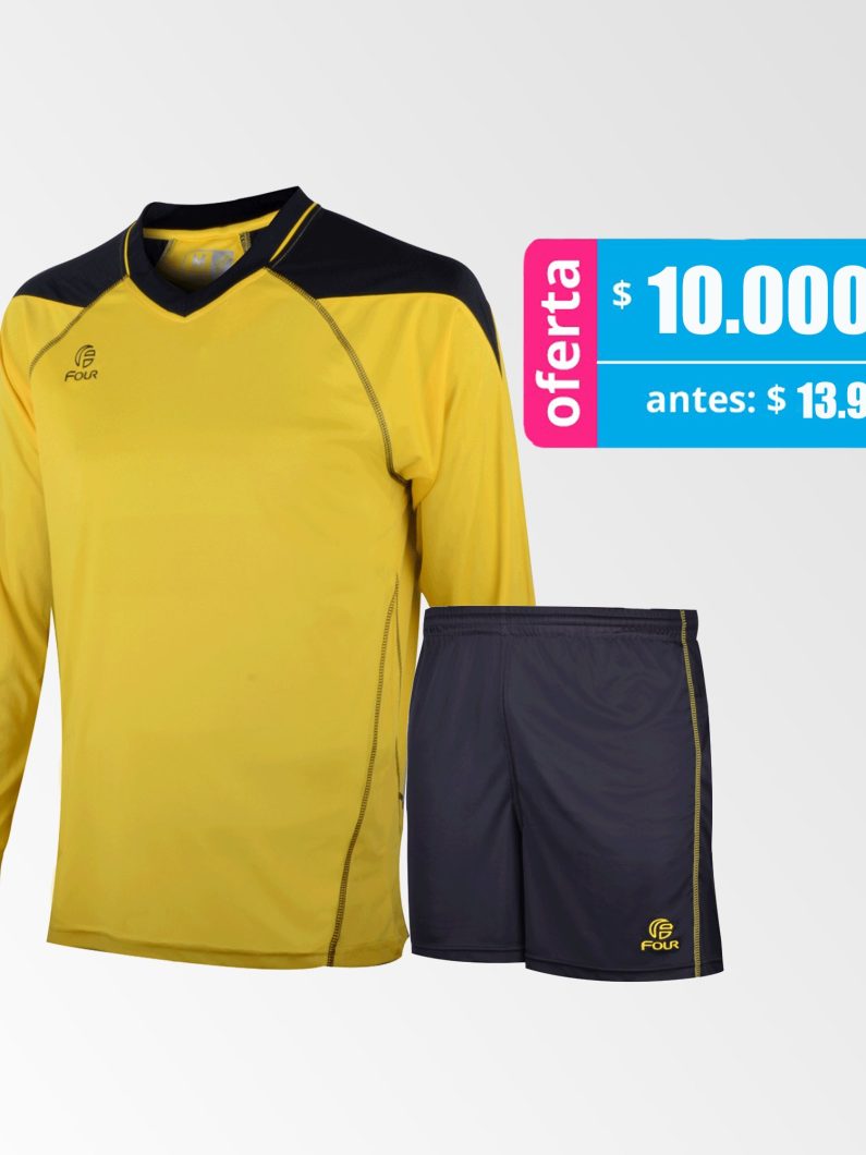 Camiseta de Futbol y Short Modelo Atalanta Amarillo Negro Manga Larga