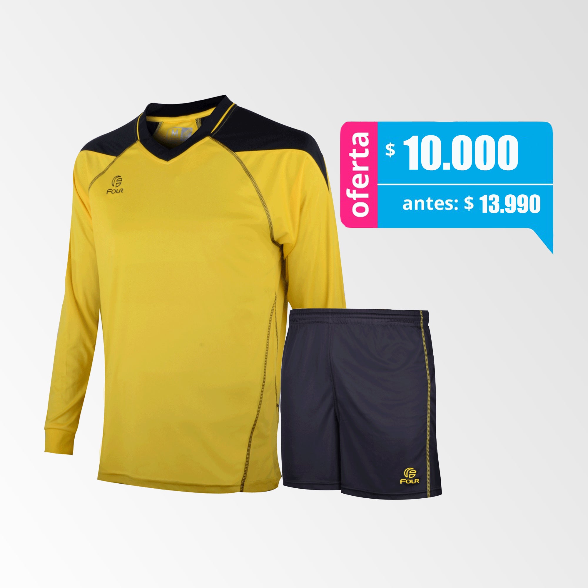 Camiseta de Futbol y Short Modelo Atalanta Amarillo Negro Manga Larga