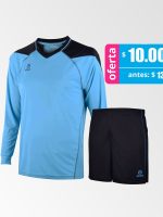 Camiseta de Futbol y Short Modelo Atalanta Celeste Negro Manga Larga
