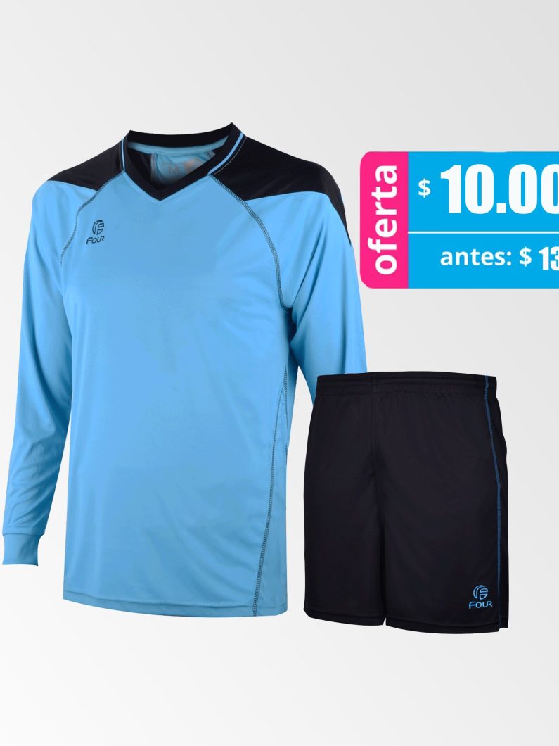 Camiseta de Futbol y Short Modelo Atalanta Celeste Negro Manga Larga