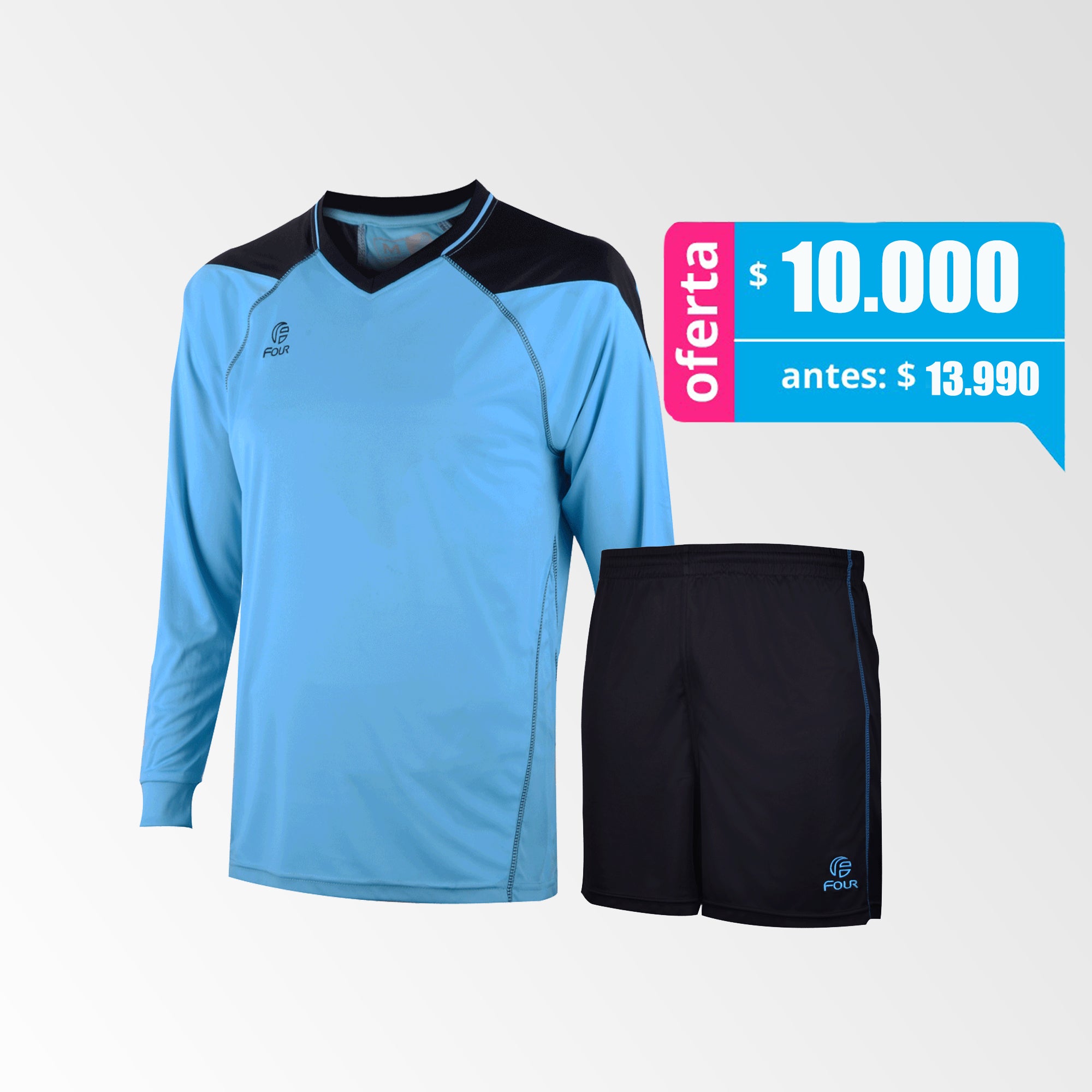 Camiseta de Futbol y Short Modelo Atalanta Celeste Negro Manga Larga