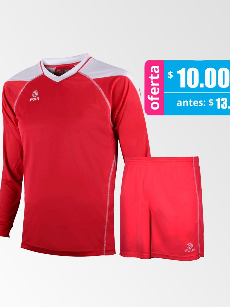 Camiseta de Futbol y Short Modelo Atalanta Rojo Blanco Manga Larga