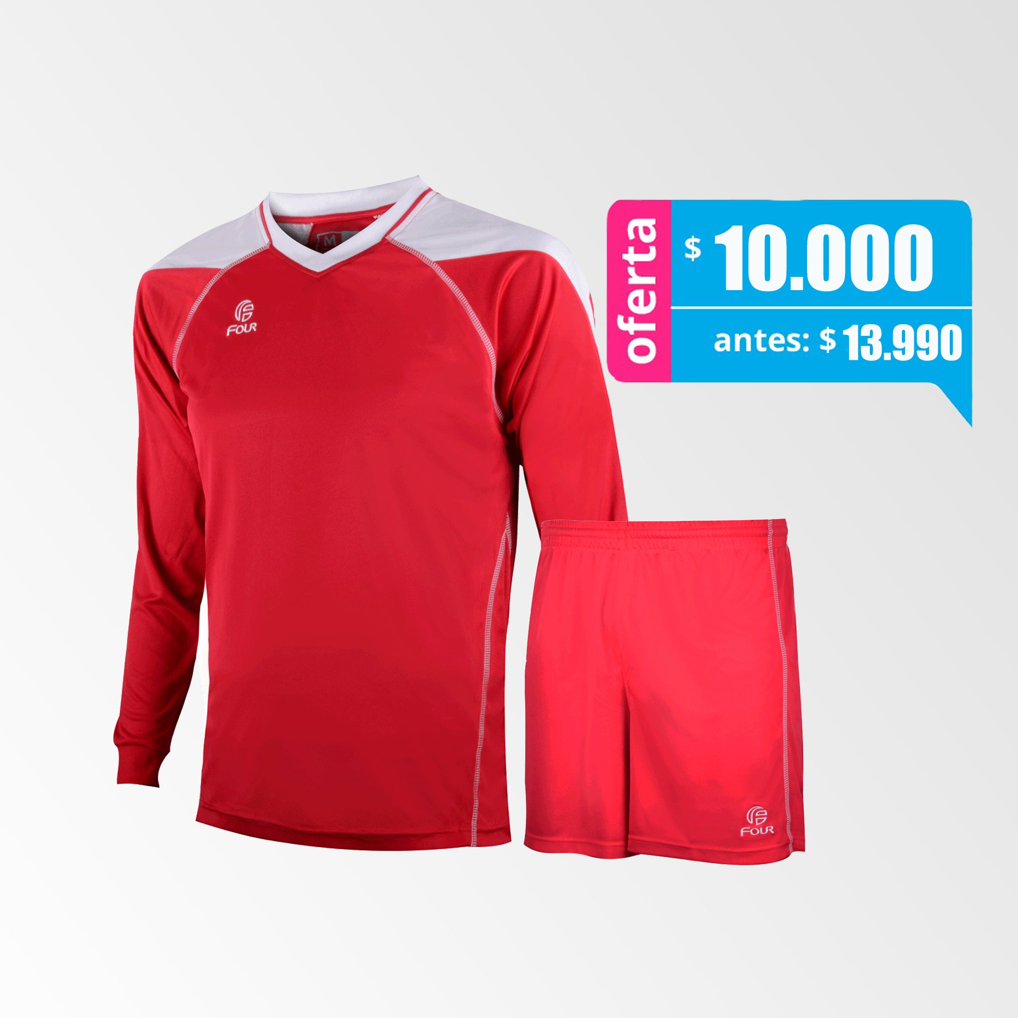 Camiseta de Futbol y Short Modelo Atalanta Rojo Blanco Manga Larga