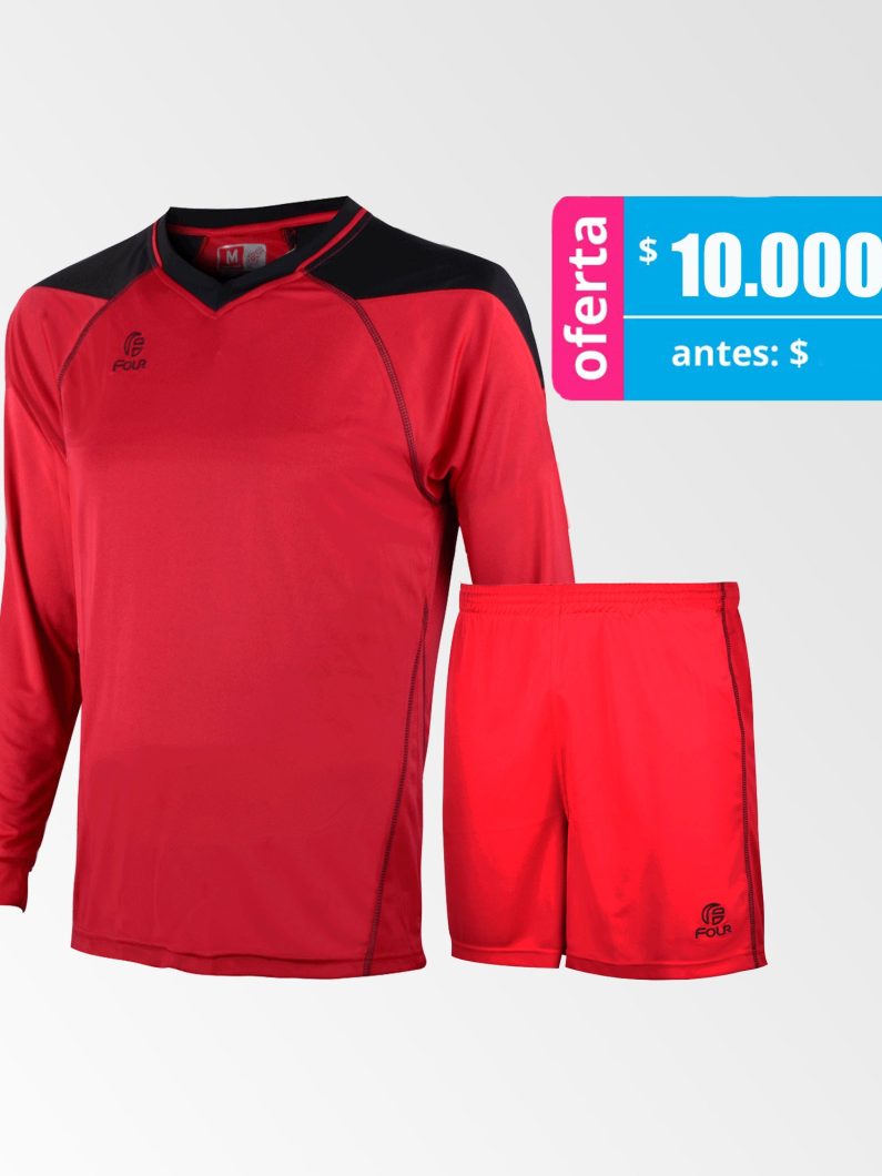 Camiseta de Futbol y Short Modelo Atalanta Rojo Negro Manga Larga