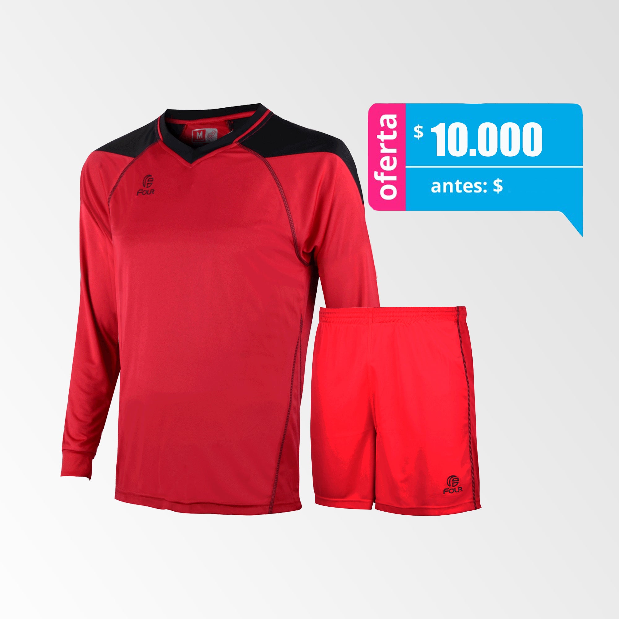 Camiseta de Futbol y Short Modelo Atalanta Rojo Negro Manga Larga