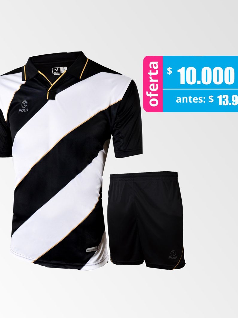 Camiseta de Futbol y Short Modelo Bayern Negro Blanco oro