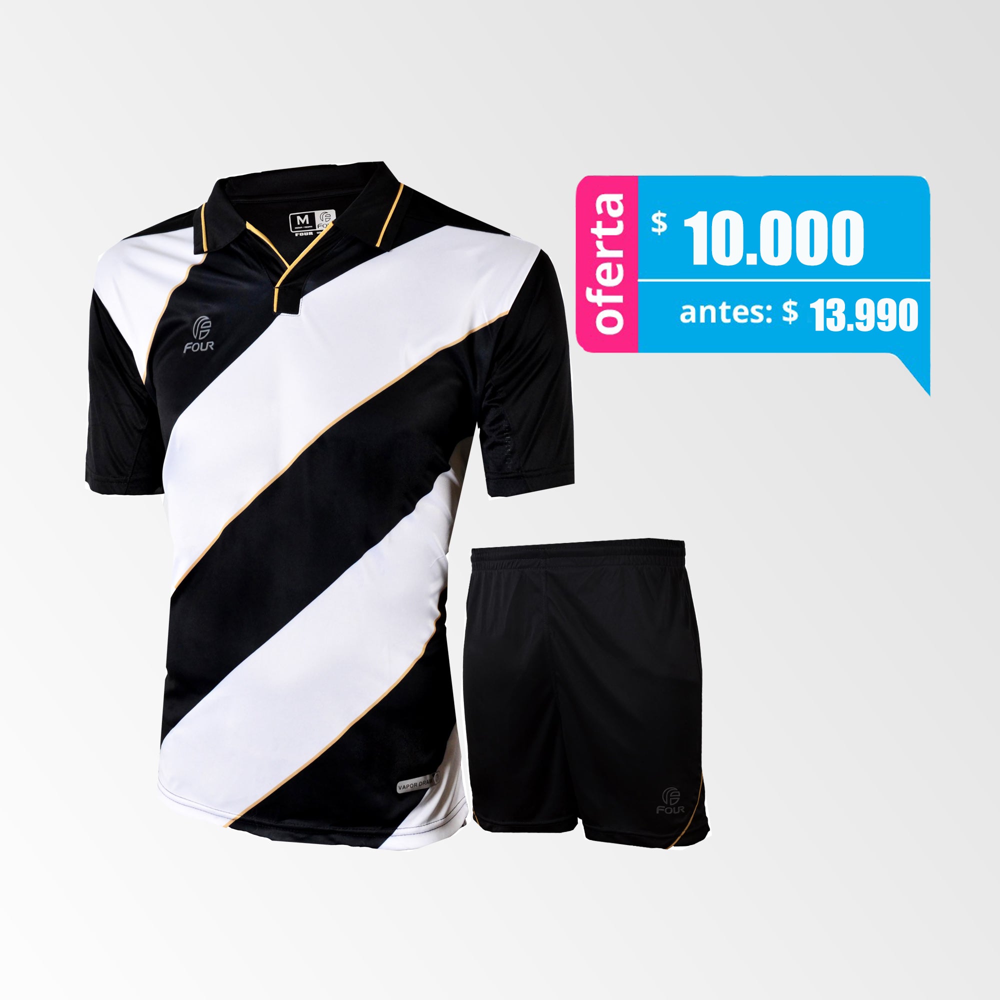 Camiseta de Futbol y Short Modelo Bayern Negro Blanco oro