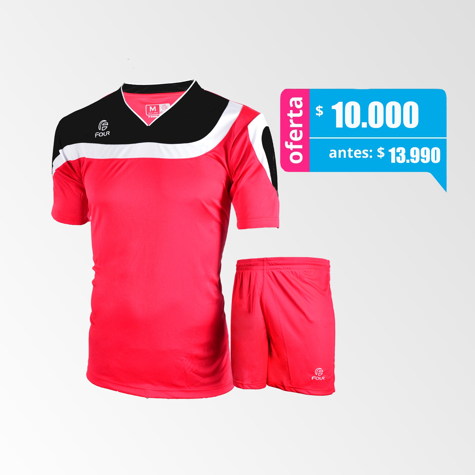 Camiseta de Futbol y Short Modelo Bolton Rojo Negro Blanco