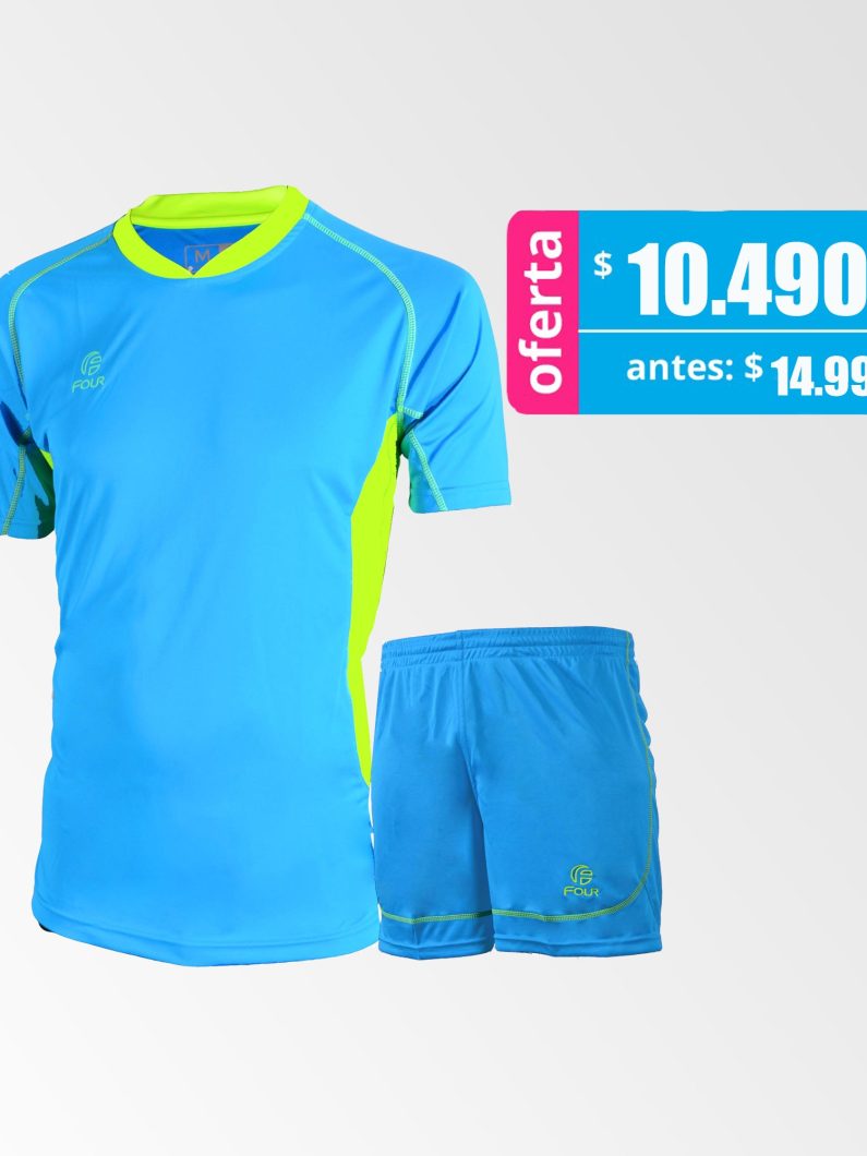 Camiseta de Futbol y Short Modelo Bundesliga Azul-Claro Amarillo-Ne??n