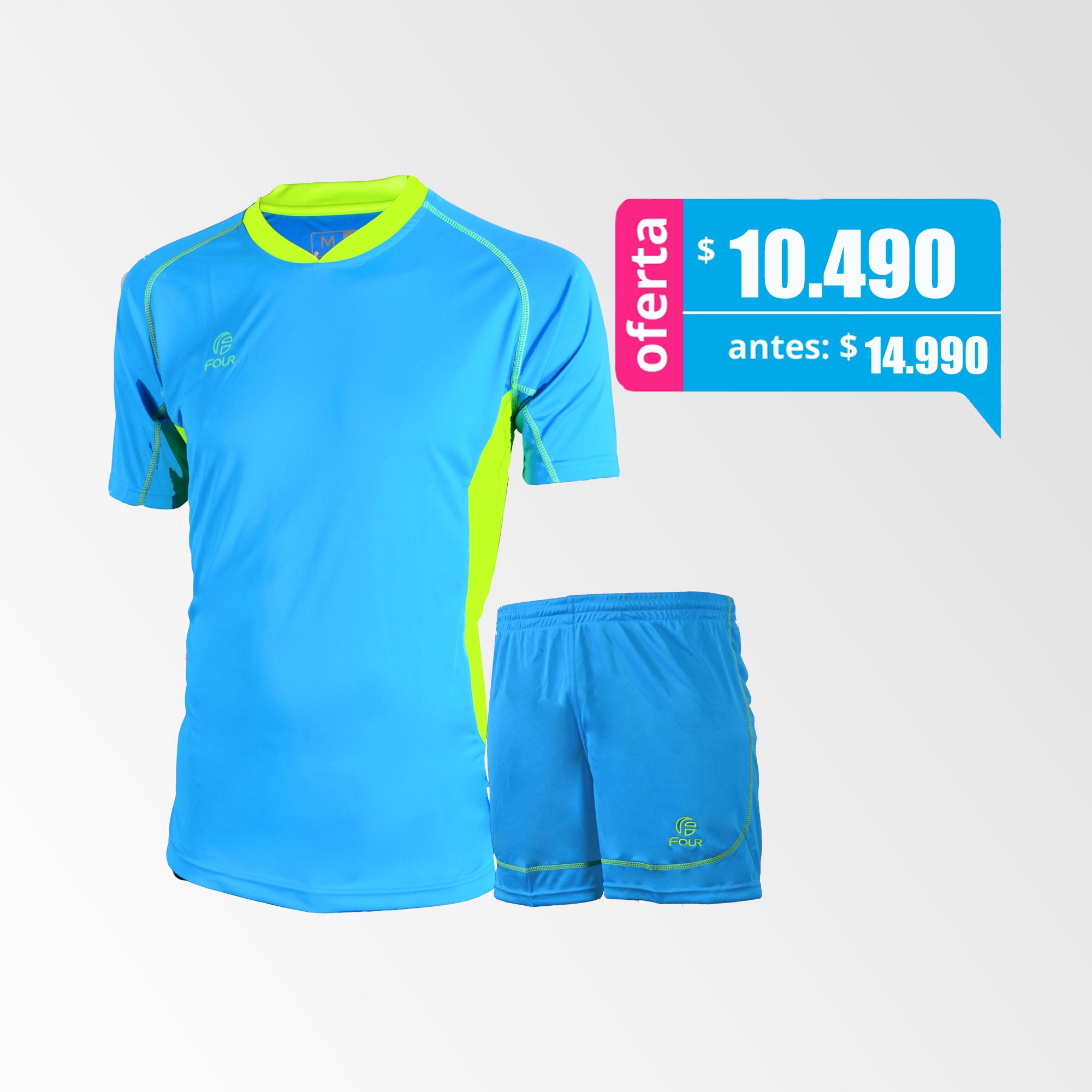 Camiseta de Futbol y Short Modelo Bundesliga Azul-Claro Amarillo-Ne??n