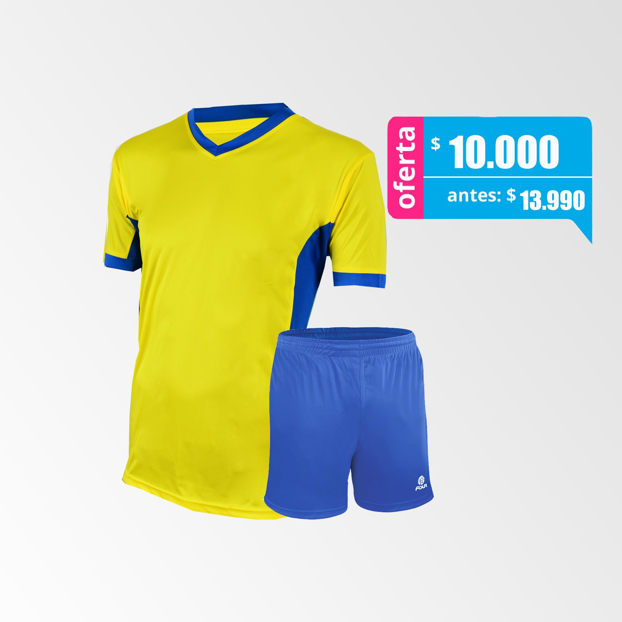 Camiseta de Futbol y Short Modelo Cardiff Amarillo Azul