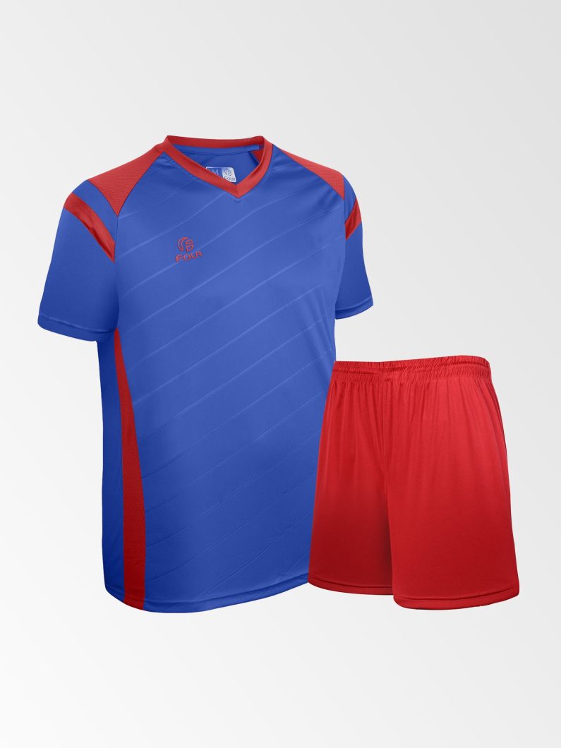 Camiseta de Futbol y Short Modelo High Five Azul Rojo