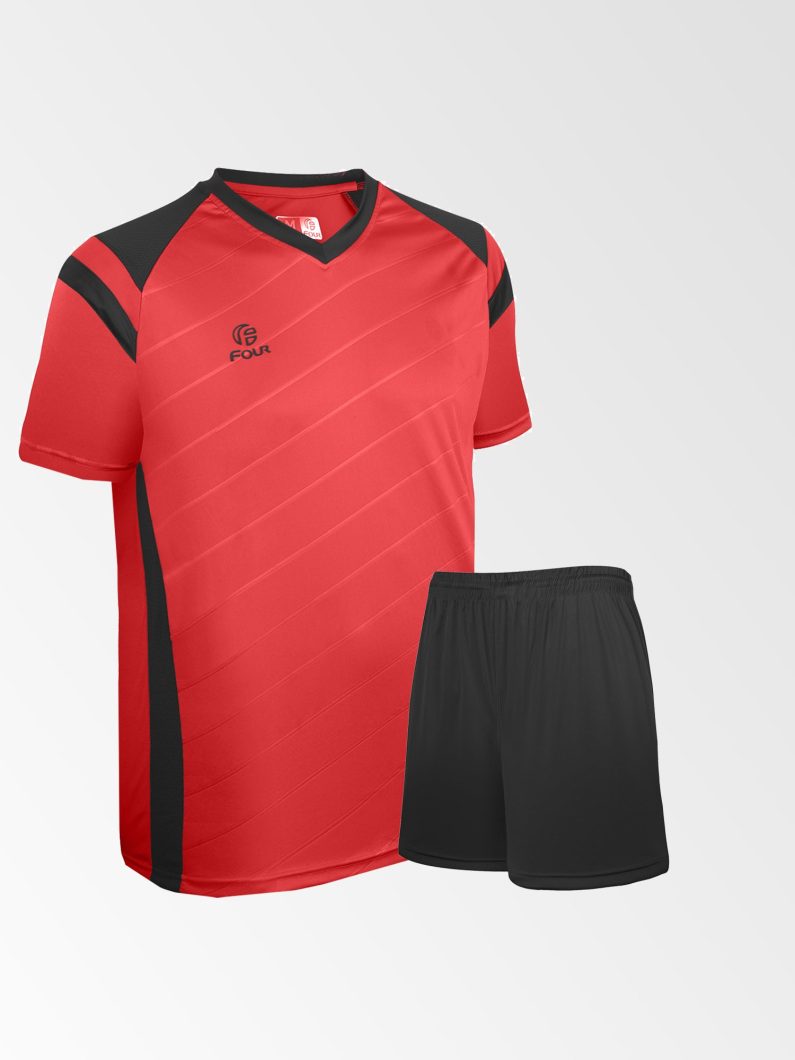Camiseta de Futbol y Short Modelo High Five Rojo Negro