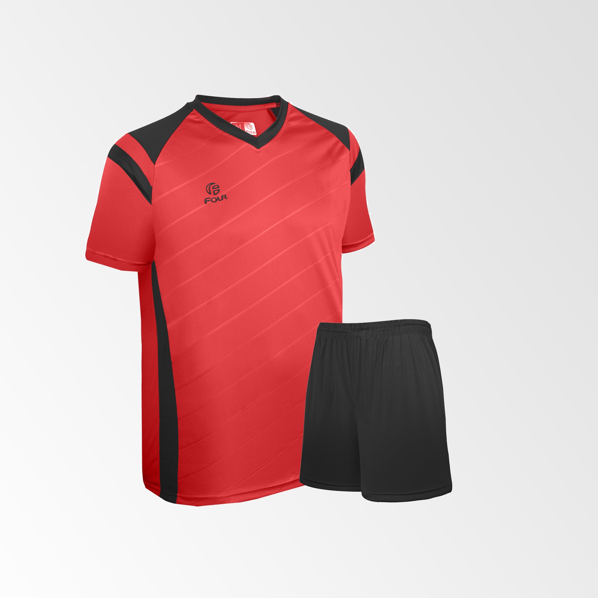 Camiseta de Futbol y Short Modelo High Five Rojo Negro