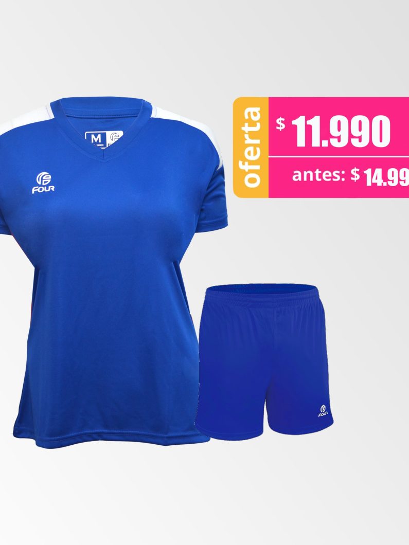 Camiseta de Futbol Mujer y Short Modelo Marsella Azul-Rey Blanco
