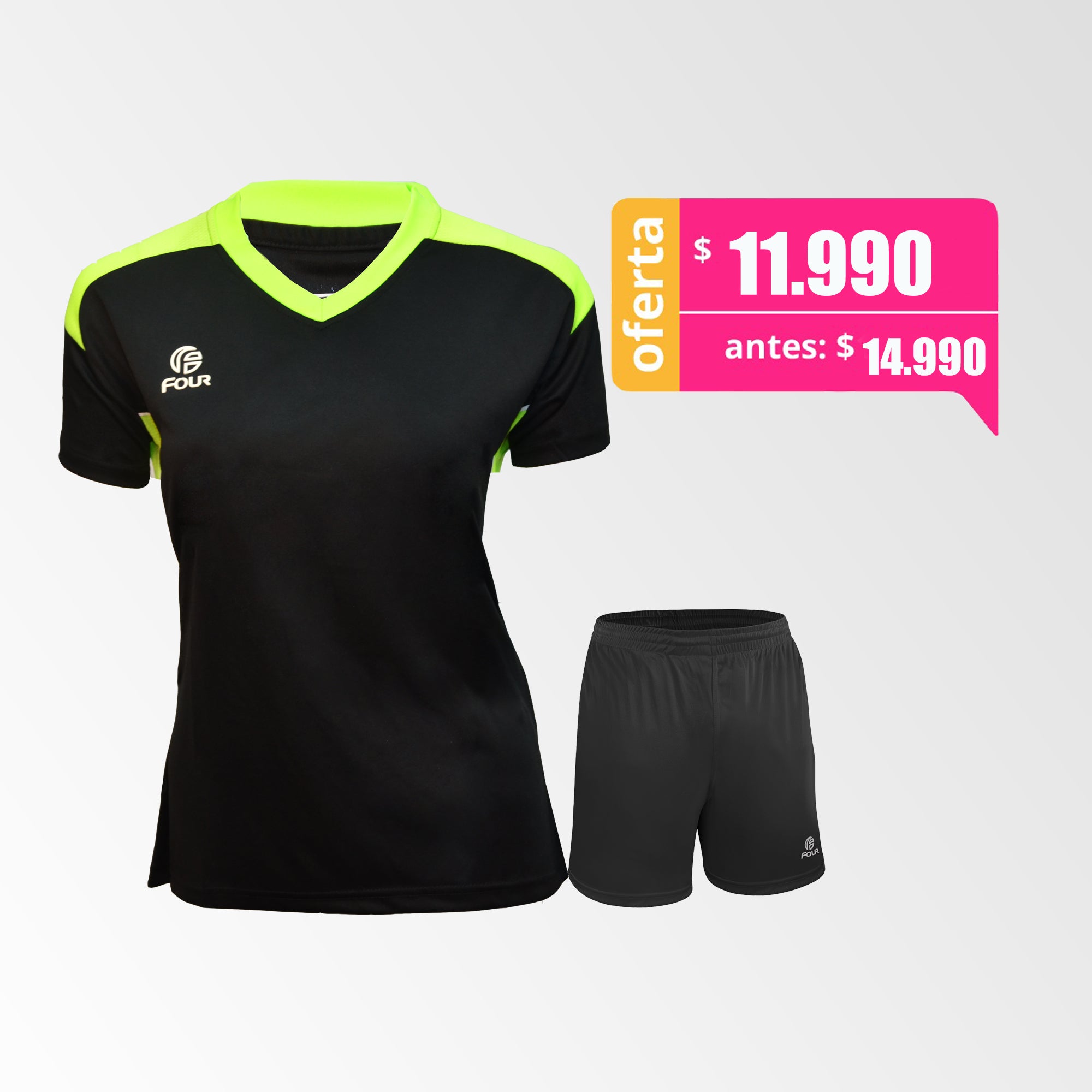 Camiseta de Futbol Mujer y Short Modelo Marsella Negro Verde