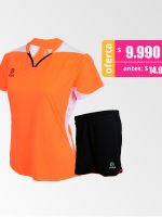 Camiseta de Futbol Mujer y Short Modelo Valencia Naranjo-Flash Negro