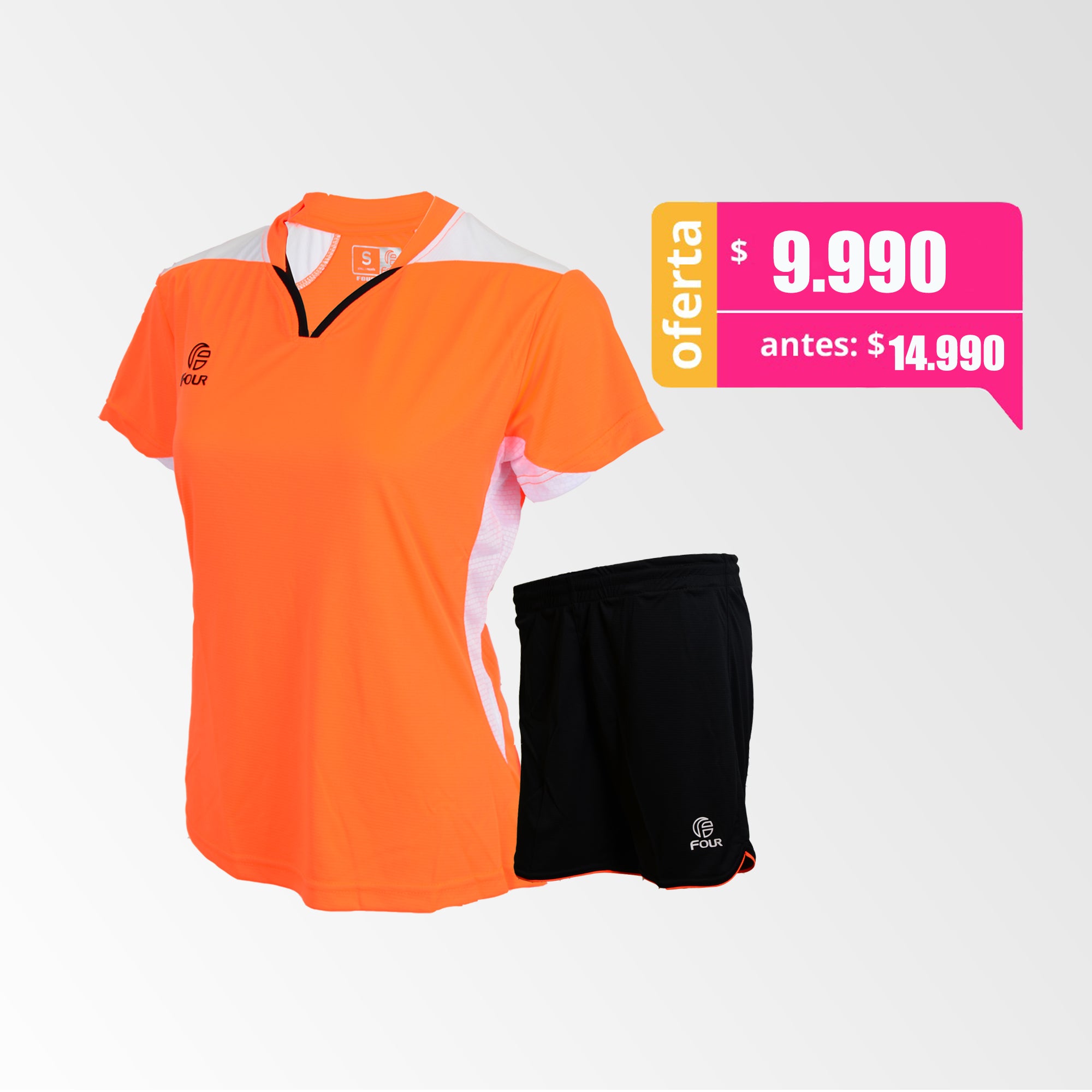 Camiseta de Futbol Mujer y Short Modelo Valencia Naranjo-Flash Negro