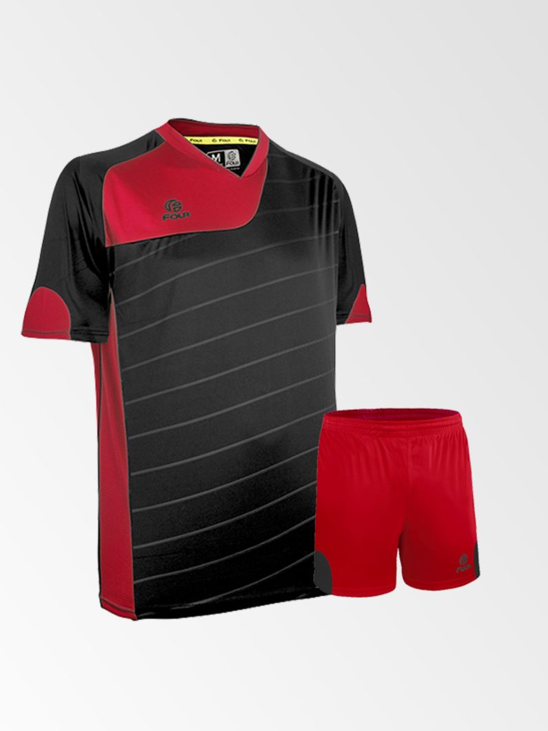 Camiseta de Futbol y Short Modelo Torino Negro Rojo