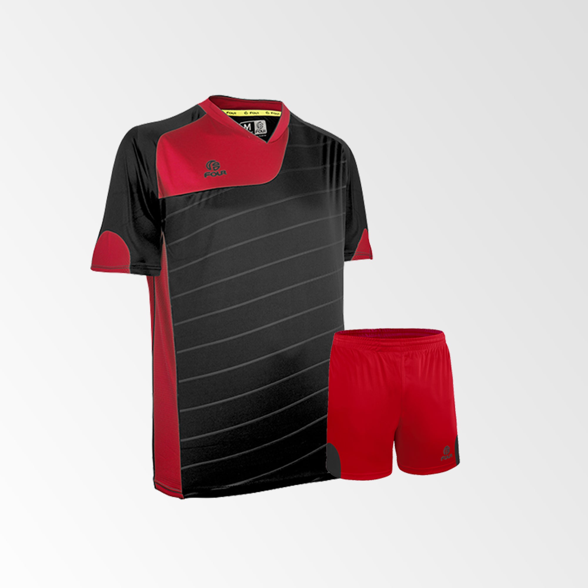 Camiseta de Futbol y Short Modelo Torino Negro Rojo